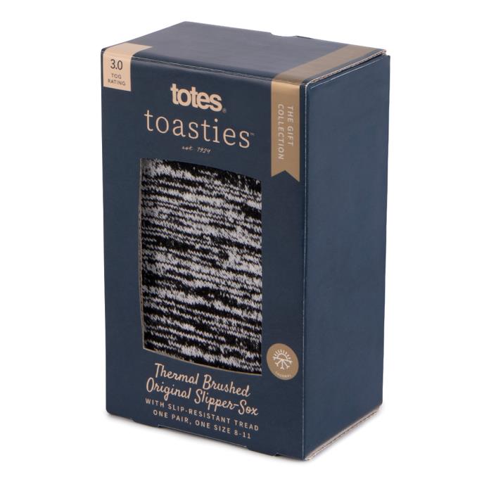 totes toasties® Mens Recycled Thermal Brushed Original Slipper Socks Black Marl Extra Image 1